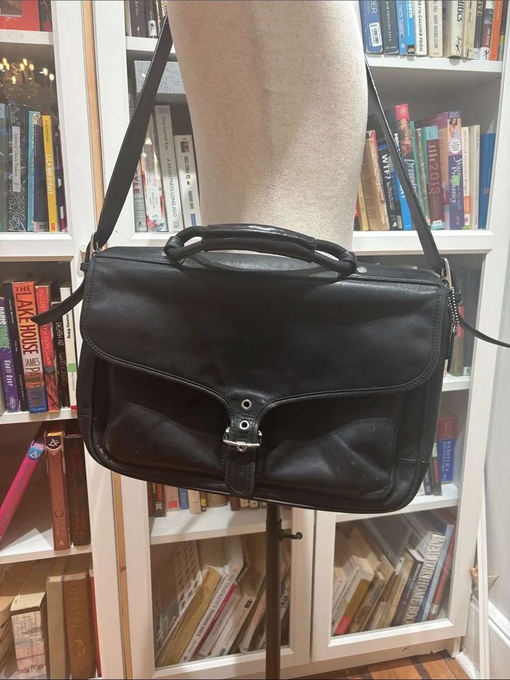 Coach Black Leather Messenger Bag with Top Handle